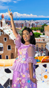 An Isabela performer leading a flower-themed activity at a birthday party.